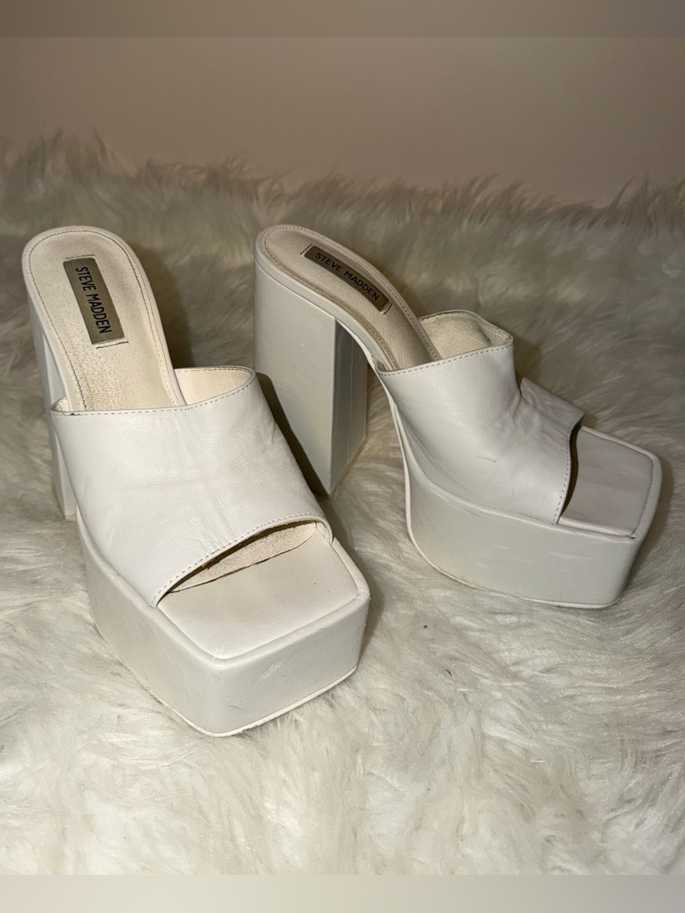 Steve Madden White High Platform Slide Sandals